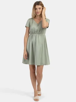 Usha Damen Midikleid in oliv - Ausschnitt: V-Ausschnitt