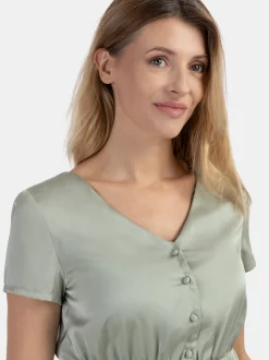 Usha Damen Midikleid in oliv - Ausschnitt: V-Ausschnitt