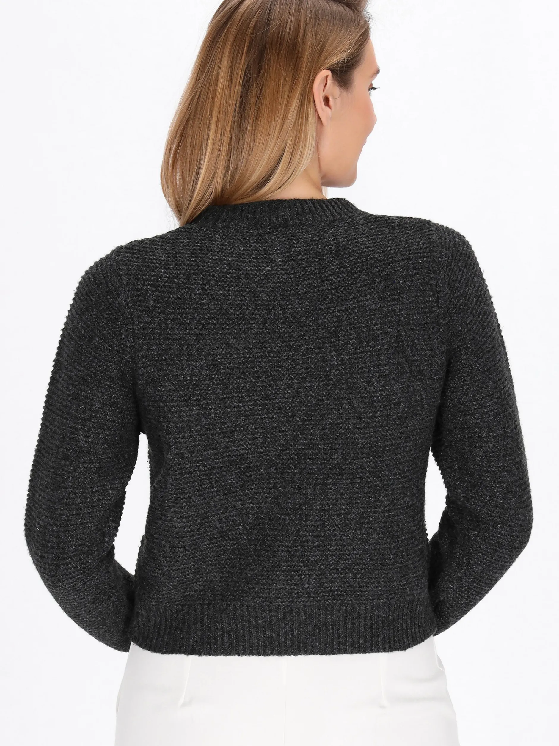 Usha Damen Pullover in anthrazit - Ausschnitt: Rundhals