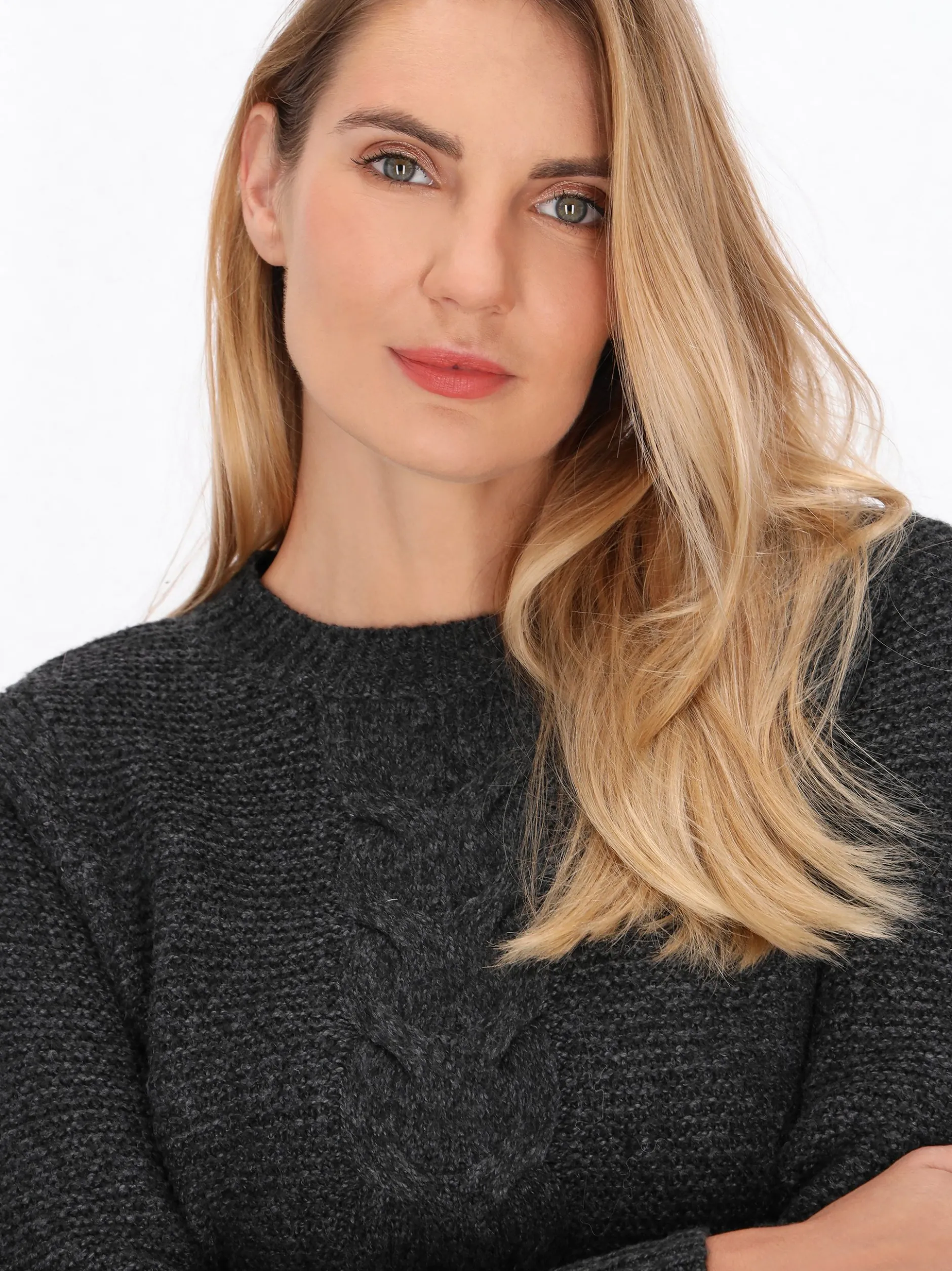 Usha Damen Pullover in anthrazit - Ausschnitt: Rundhals