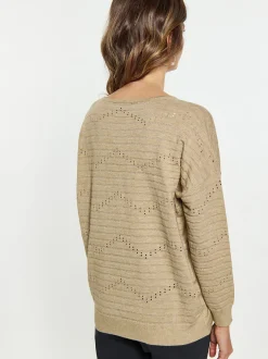 Usha Damen Pullover in beige - Ausschnitt: V-Ausschnitt