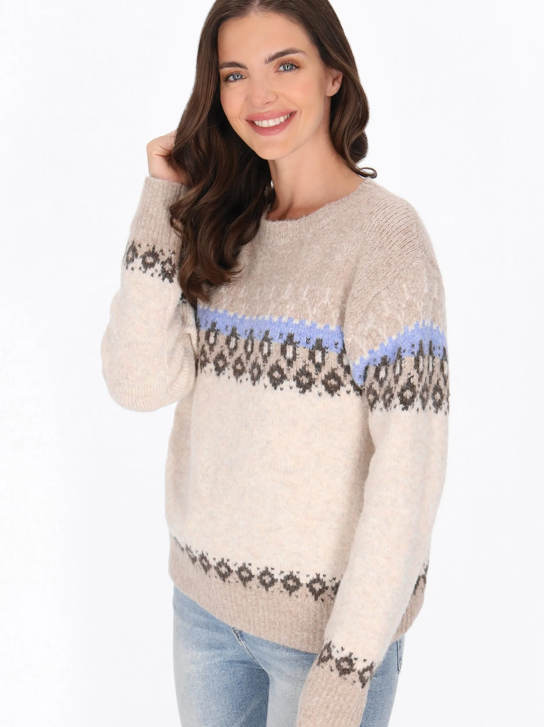 Usha Damen Pullover in beige - Ausschnitt: Rundhals