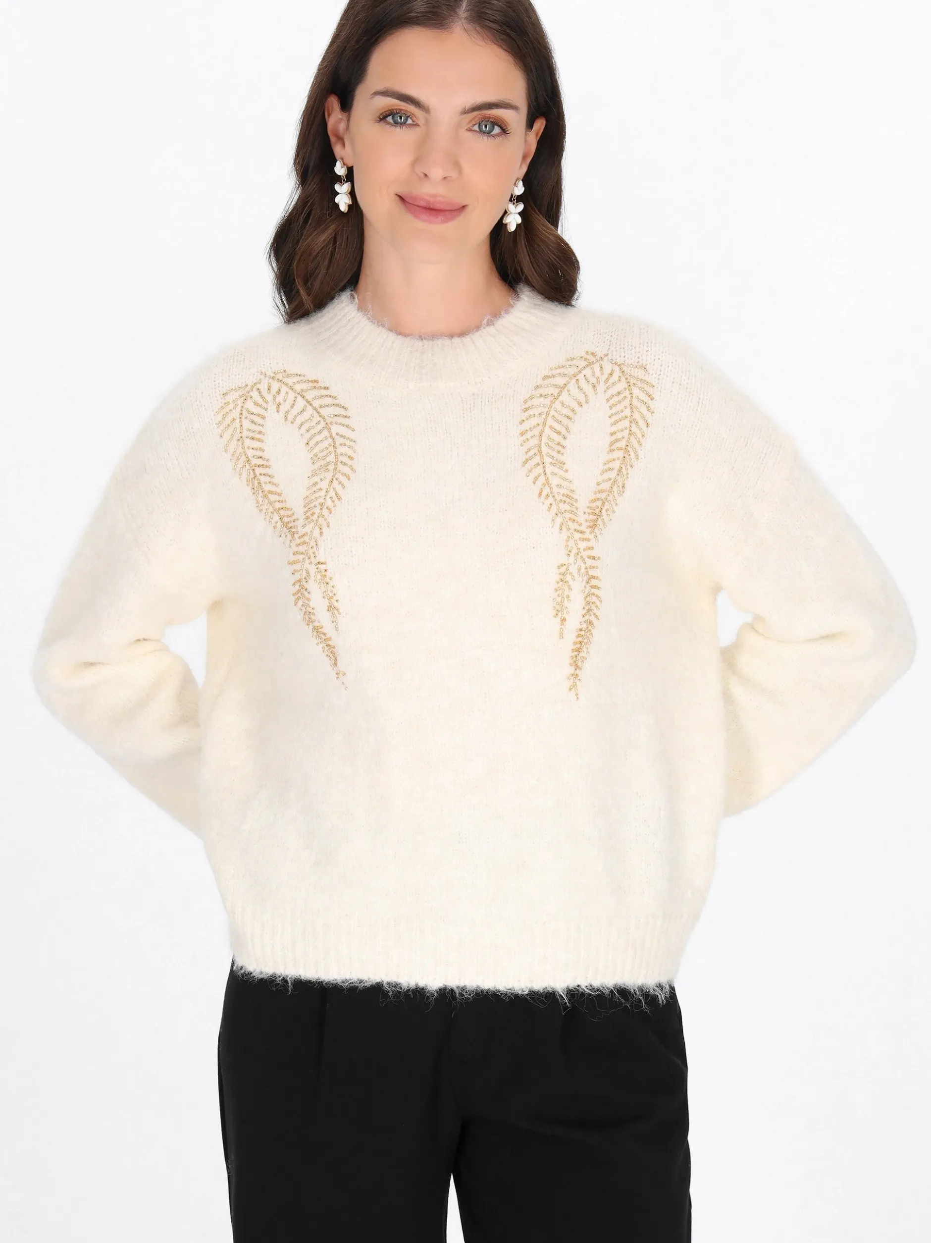 Usha Damen Pullover in beige - Ausschnitt: Rundhals