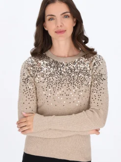 Usha Damen Pullover in beige - Ausschnitt: Rundhals