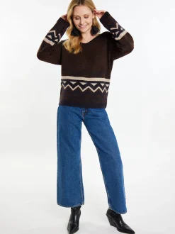 Usha Damen Pullover in braun - Ausschnitt: V-Ausschnitt