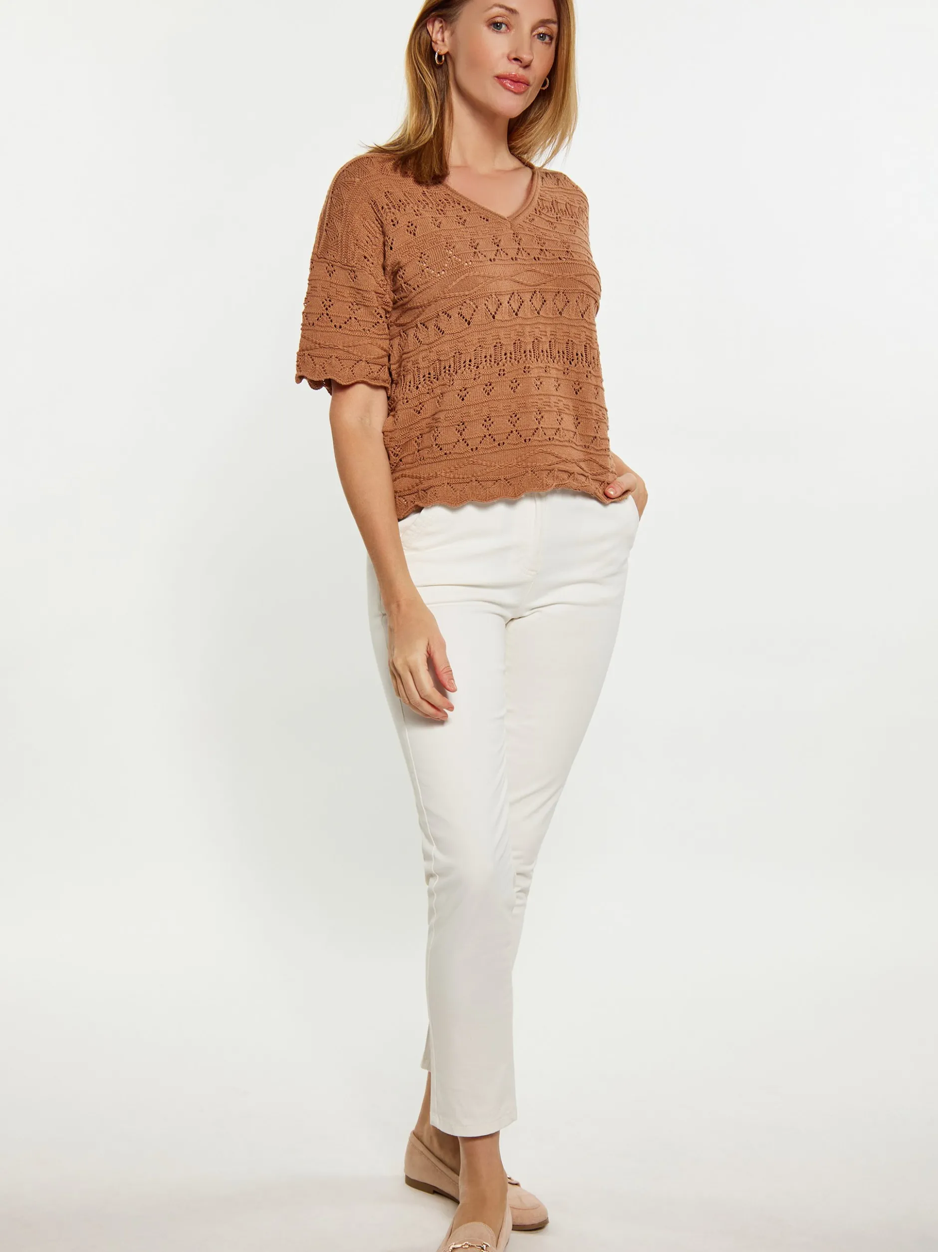 Usha Damen Pullover in camel - Ausschnitt: ohne Kragen