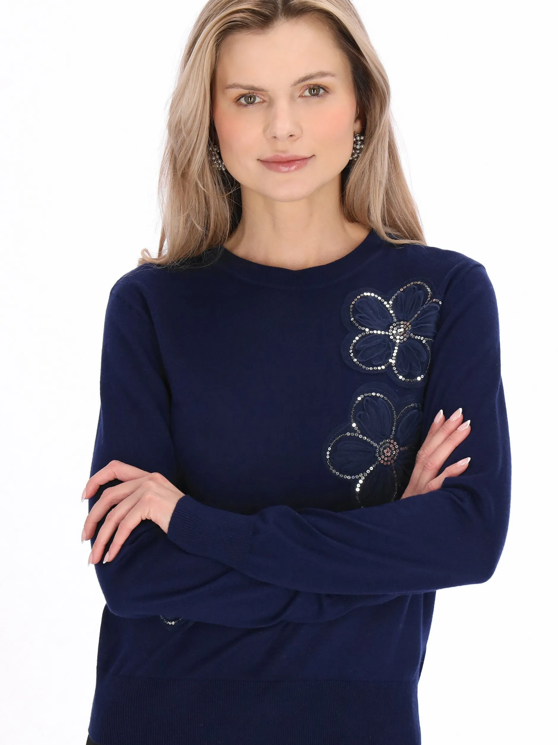 Usha Damen Pullover in marine - Ausschnitt: Rundhals