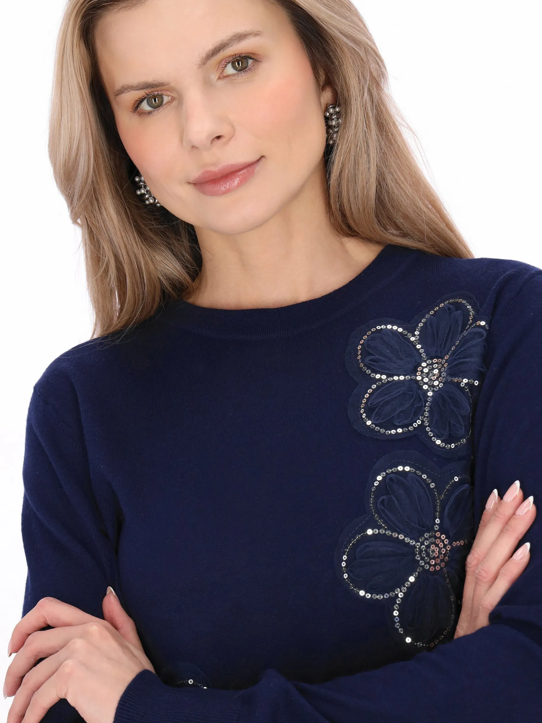 Usha Damen Pullover in marine - Ausschnitt: Rundhals
