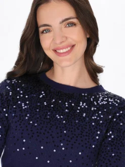 Usha Damen Pullover in marine - Ausschnitt: Rundhals