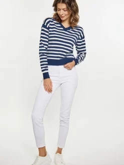 Usha Damen Pullover in marine - Ausschnitt: V-Ausschnitt