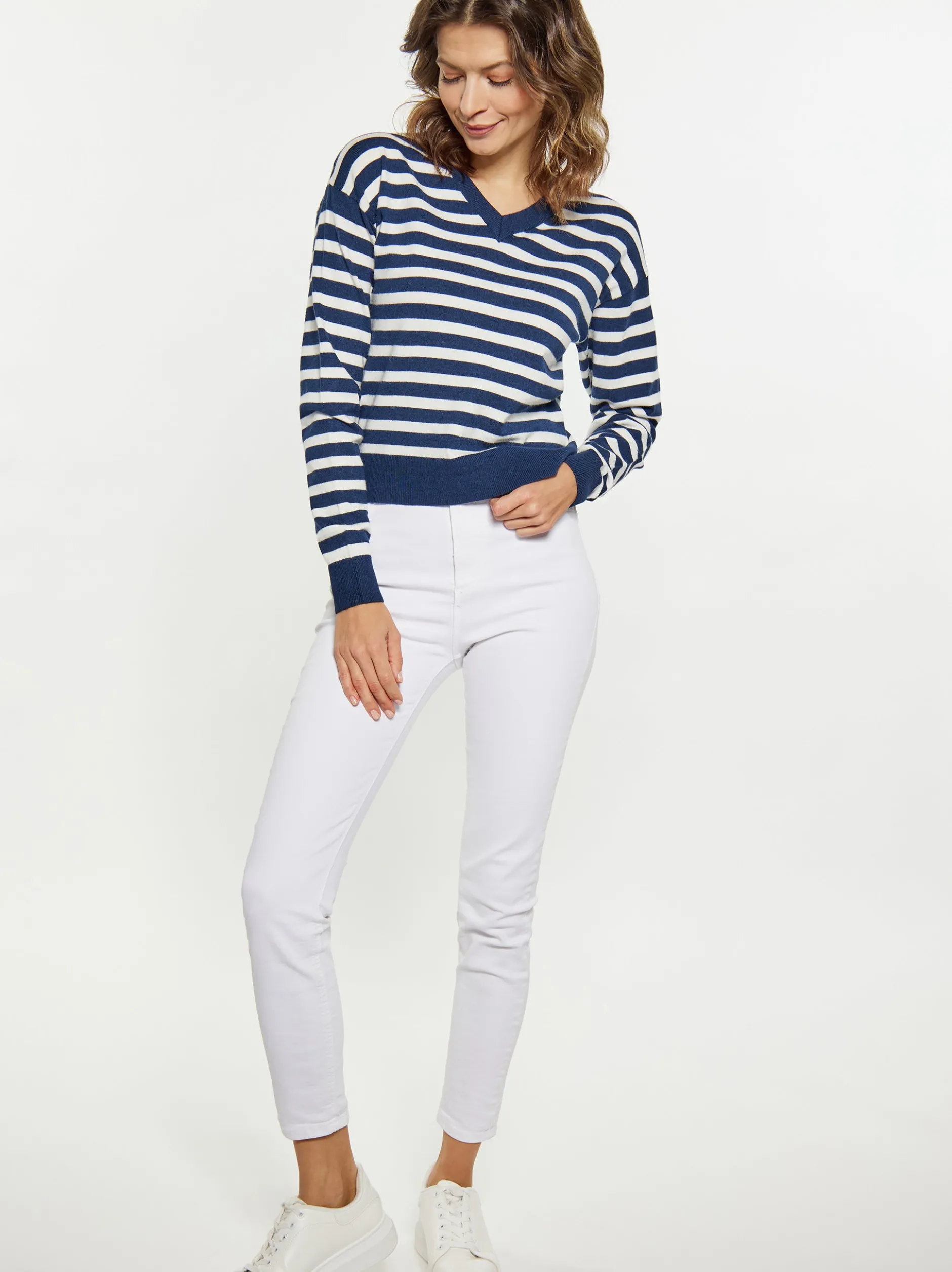 Usha Damen Pullover in marine - Ausschnitt: V-Ausschnitt
