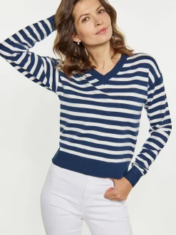 Usha Damen Pullover in marine - Ausschnitt: V-Ausschnitt