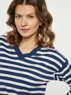 Usha Damen Pullover in marine - Ausschnitt: V-Ausschnitt