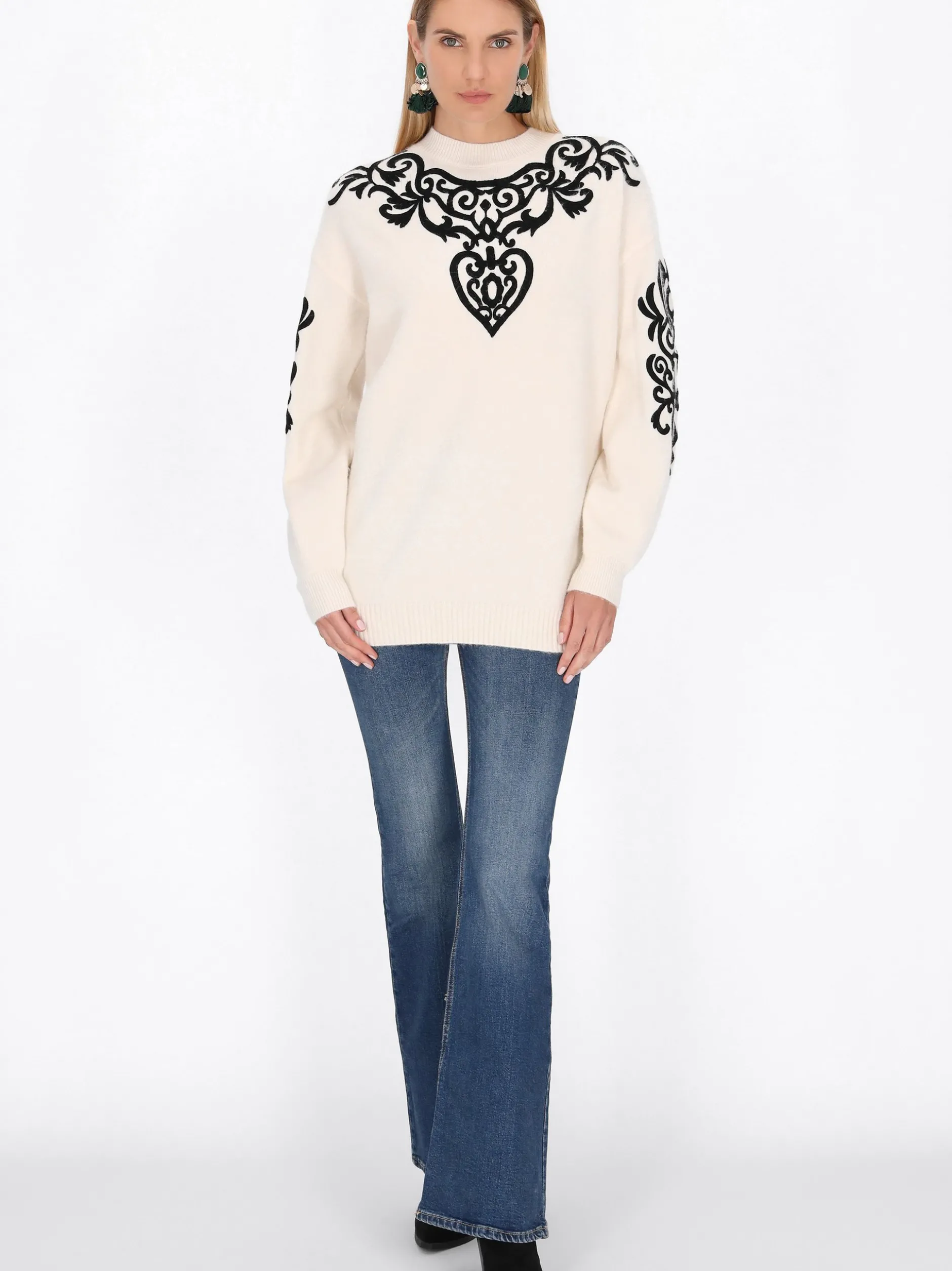 Usha Damen Pullover in weiß - Ausschnitt: Rundhals