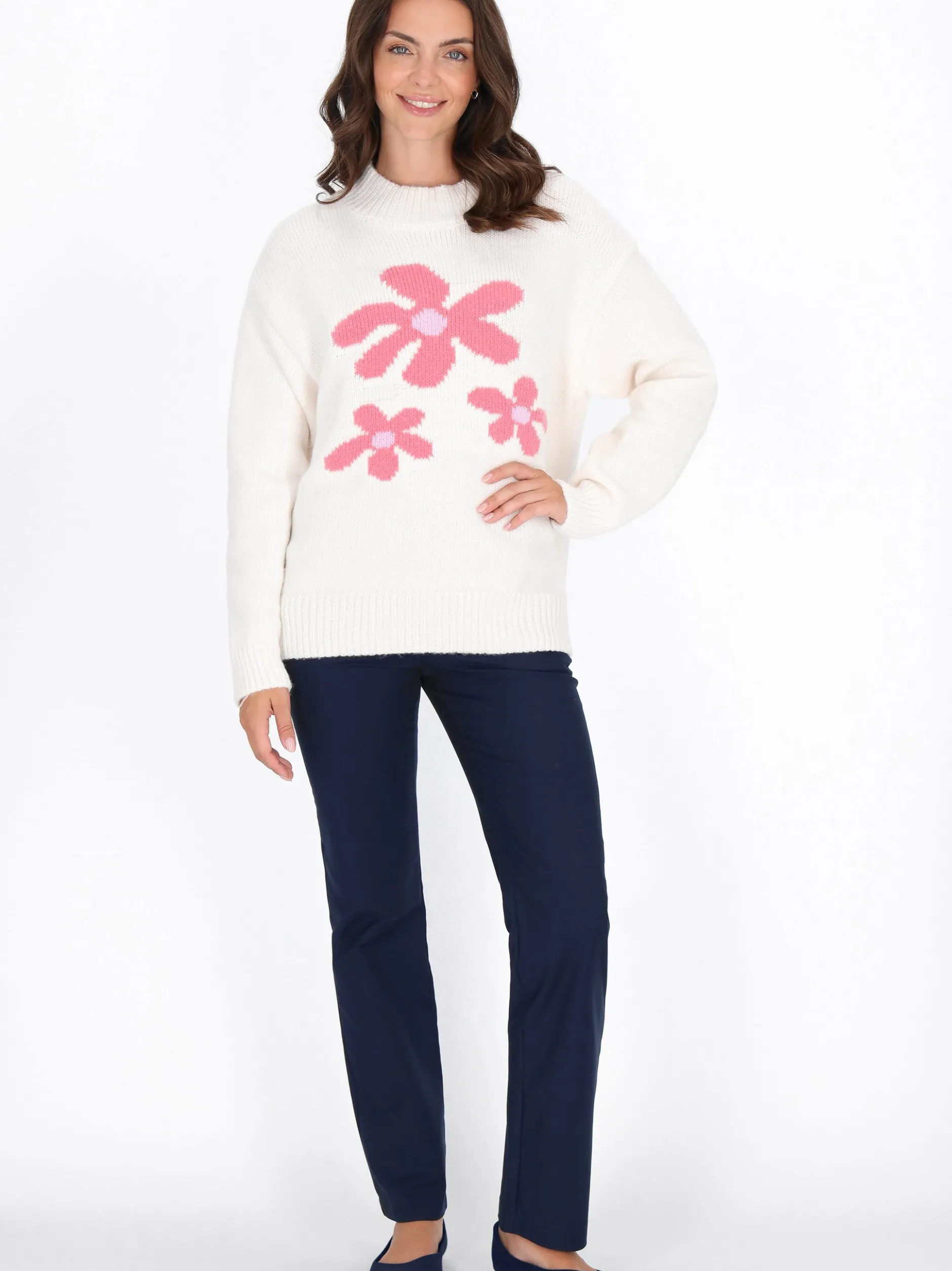 Usha Damen Pullover in weiß - Ausschnitt: Rundhals