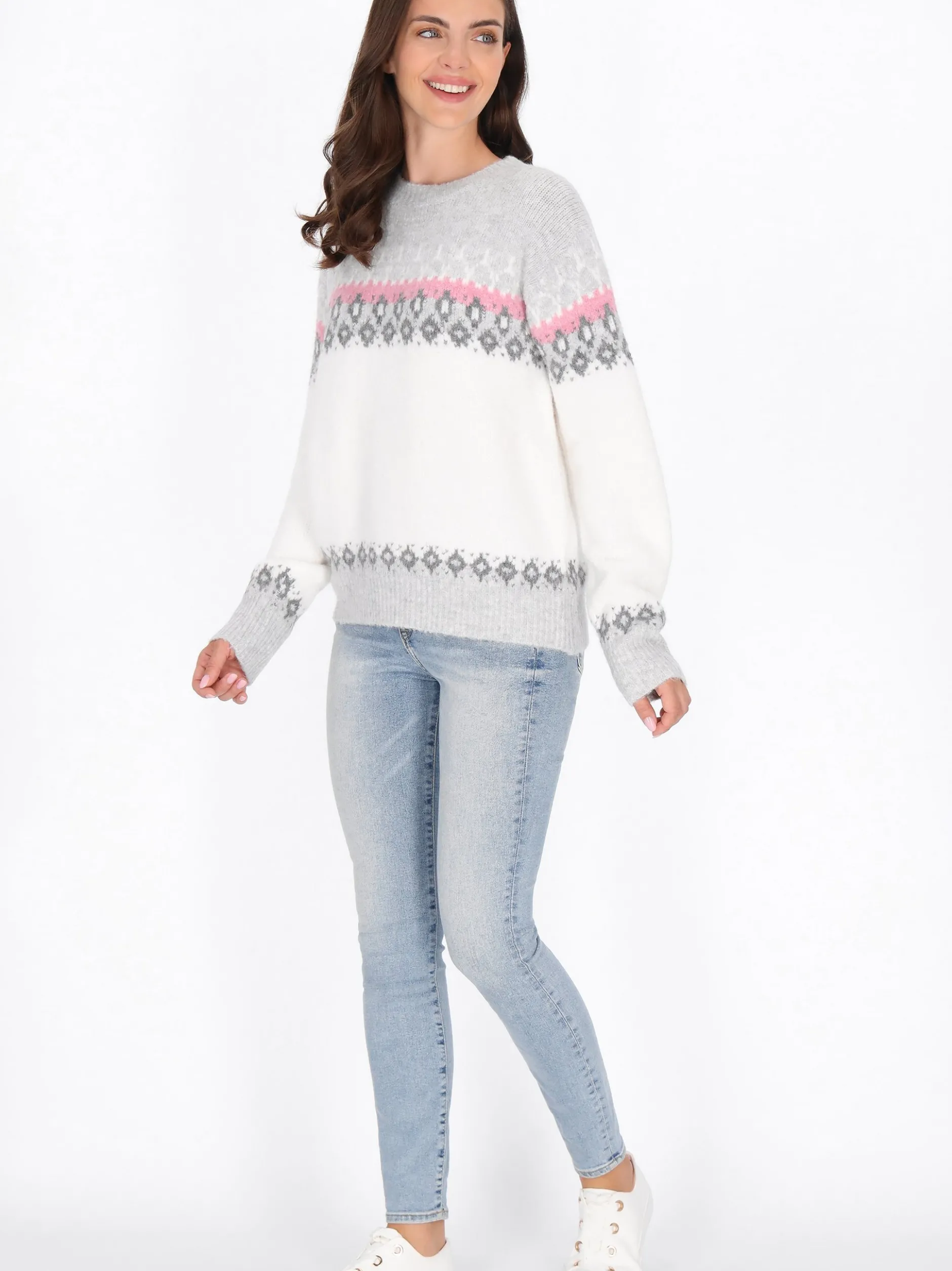 Usha Damen Pullover in weiß - Ausschnitt: Rundhals