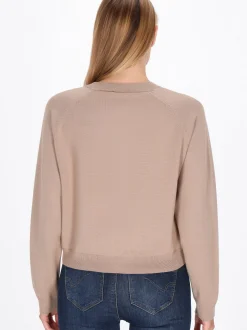 Usha Damen Strickjacke in beige - Ausschnitt: Rundhals