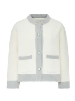 Usha Damen Strickjacke in ecru - Ausschnitt: Rundhals