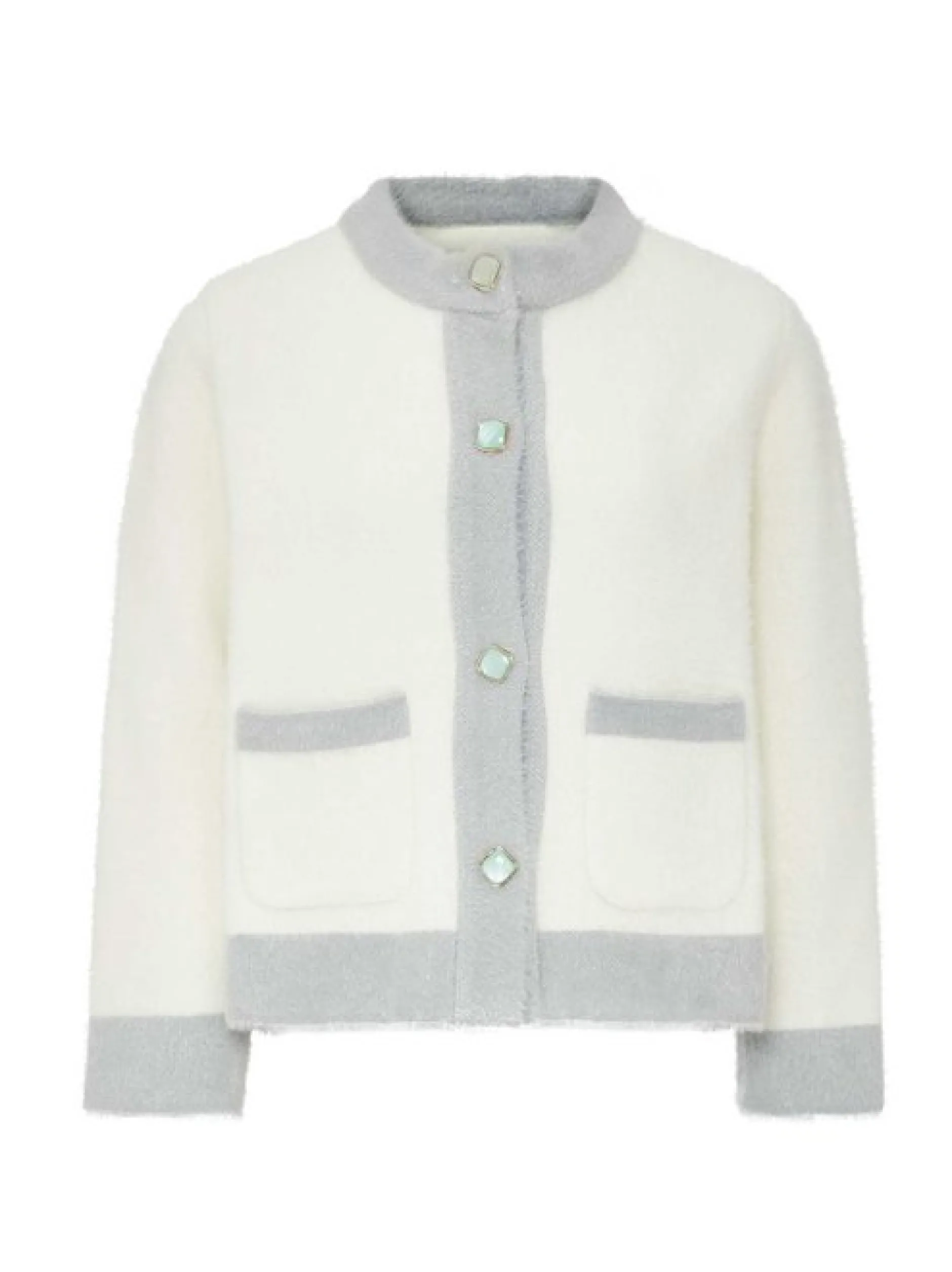 Usha Damen Strickjacke in ecru - Ausschnitt: Rundhals