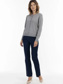 Usha Damen Strickjacke in grau - Ausschnitt: Rundhals