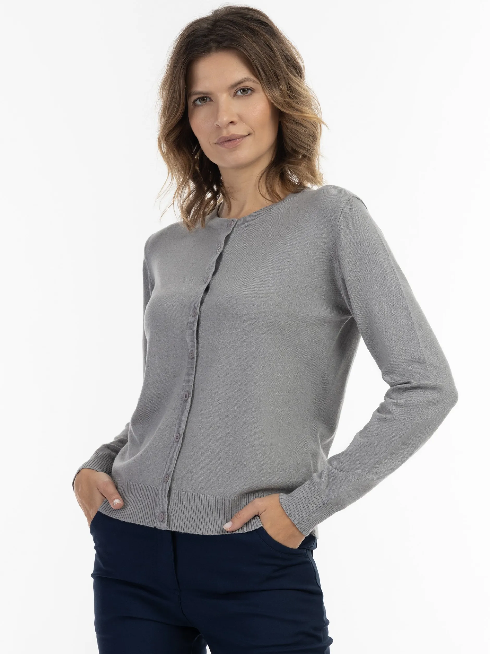 Usha Damen Strickjacke in grau - Ausschnitt: Rundhals