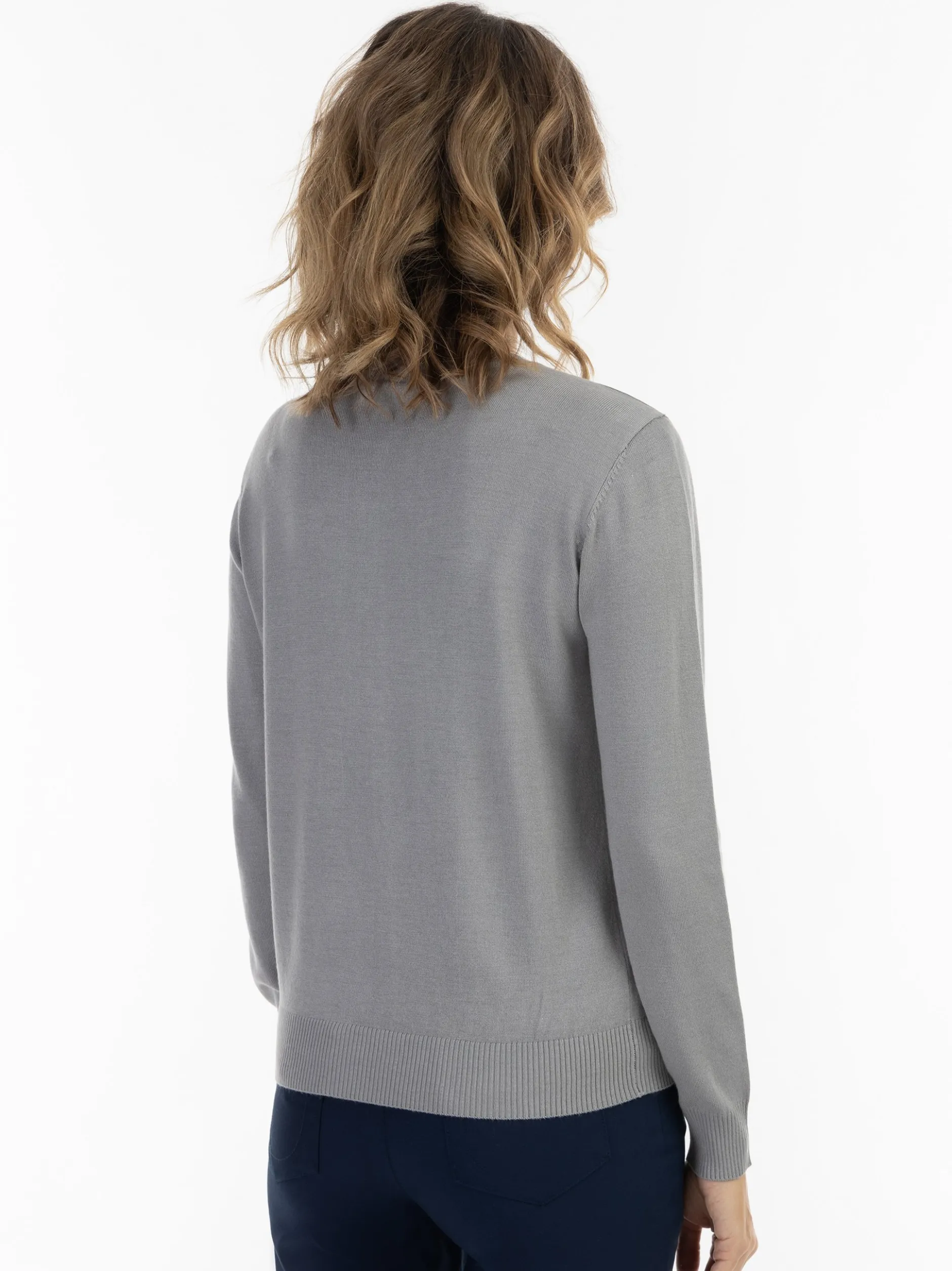 Usha Damen Strickjacke in grau - Ausschnitt: Rundhals