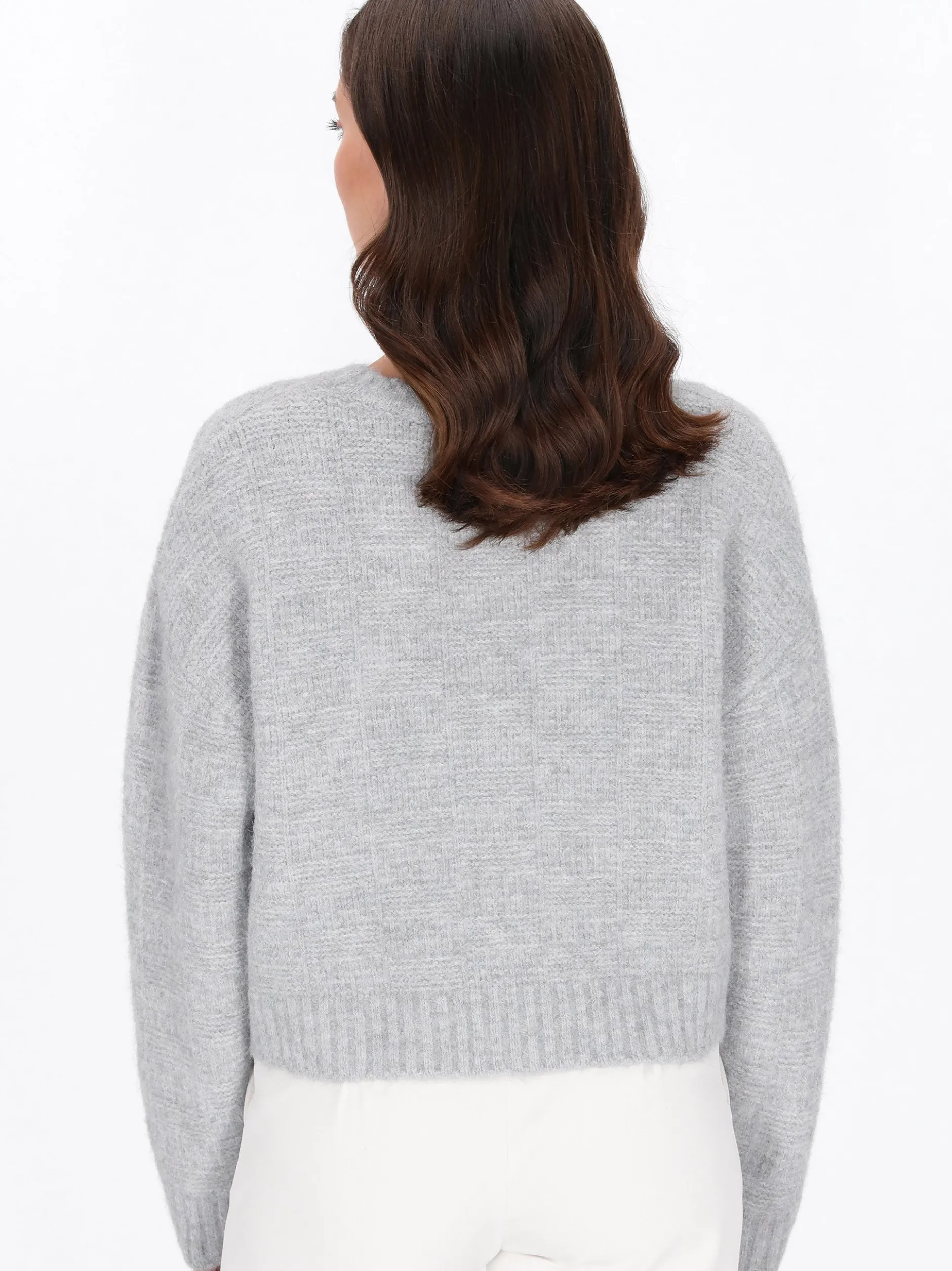 Usha Damen Strickjacke in grau - Ausschnitt: Rundhals