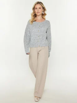 Usha Damen Strickjacke in grau - Ausschnitt: Rundhals