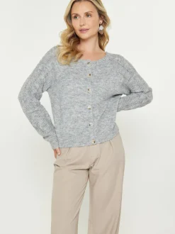 Usha Damen Strickjacke in grau - Ausschnitt: Rundhals