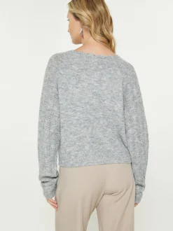 Usha Damen Strickjacke in grau - Ausschnitt: Rundhals