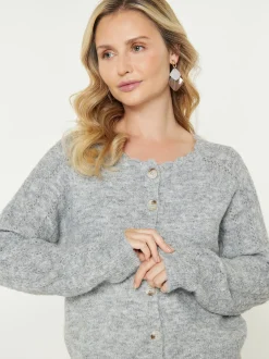 Usha Damen Strickjacke in grau - Ausschnitt: Rundhals