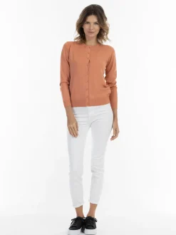 Usha Damen Strickjacke in koralle - Ausschnitt: Rundhals