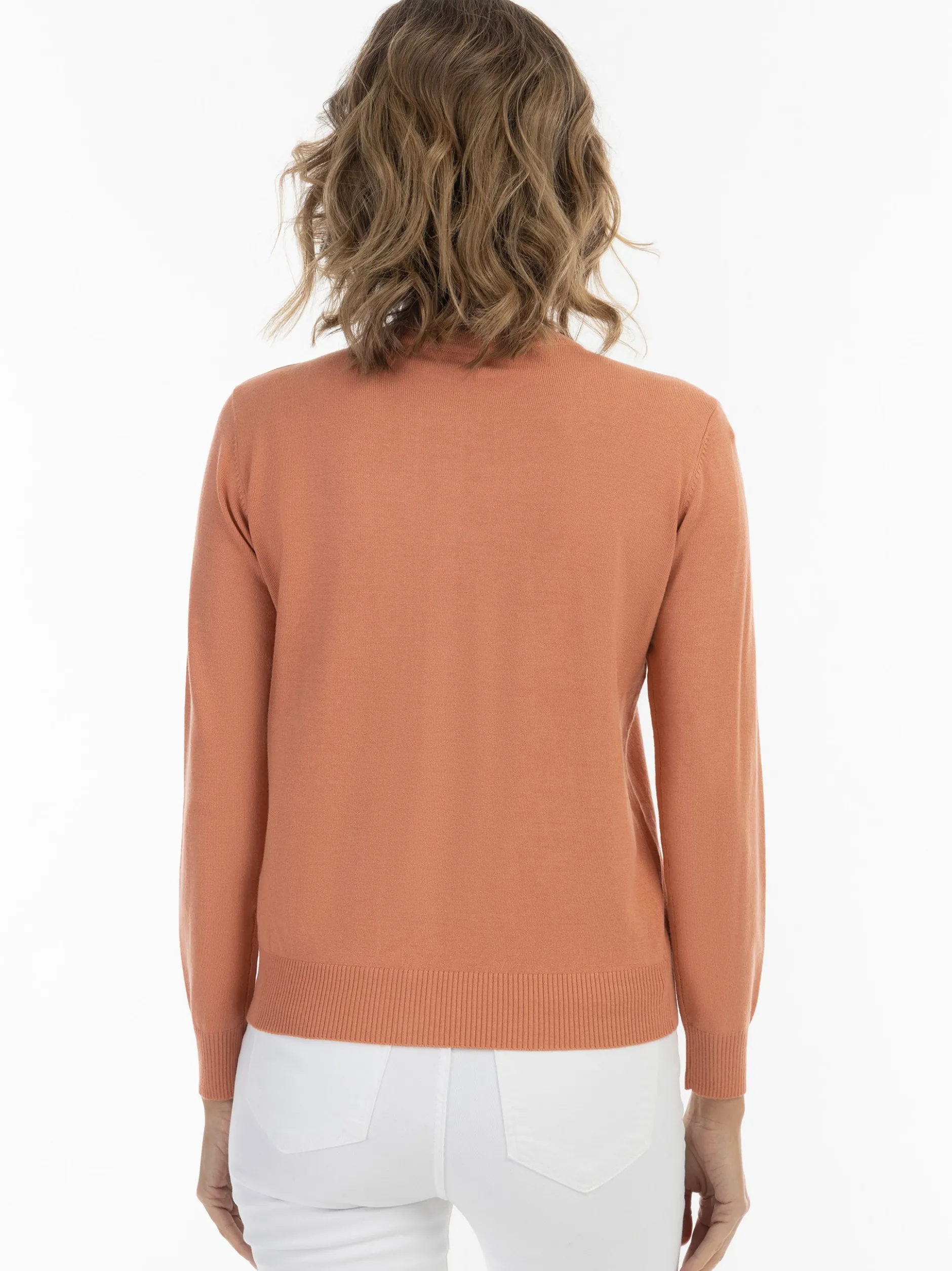 Usha Damen Strickjacke in koralle - Ausschnitt: Rundhals