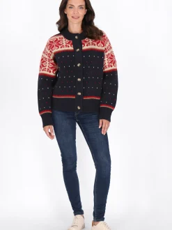 Usha Damen Strickjacke in marine - Ausschnitt: Rundhals
