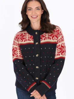 Usha Damen Strickjacke in marine - Ausschnitt: Rundhals