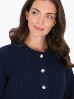 Usha Damen Strickjacke in marine - Ausschnitt: Rundhals