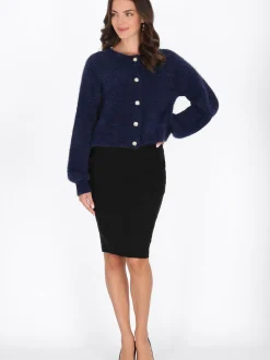Usha Damen Strickjacke in marine - Ausschnitt: Rundhals