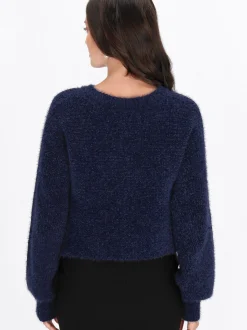 Usha Damen Strickjacke in marine - Ausschnitt: Rundhals