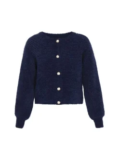 Usha Damen Strickjacke in marine - Ausschnitt: Rundhals