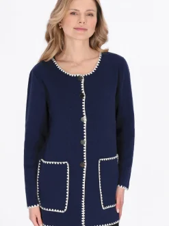 Usha Damen Strickjacke in marine - Ausschnitt: Rundhals