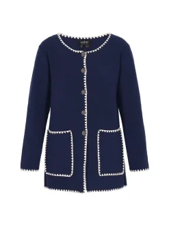 Usha Damen Strickjacke in marine - Ausschnitt: Rundhals