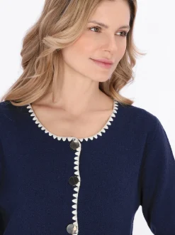 Usha Damen Strickjacke in marine - Ausschnitt: Rundhals