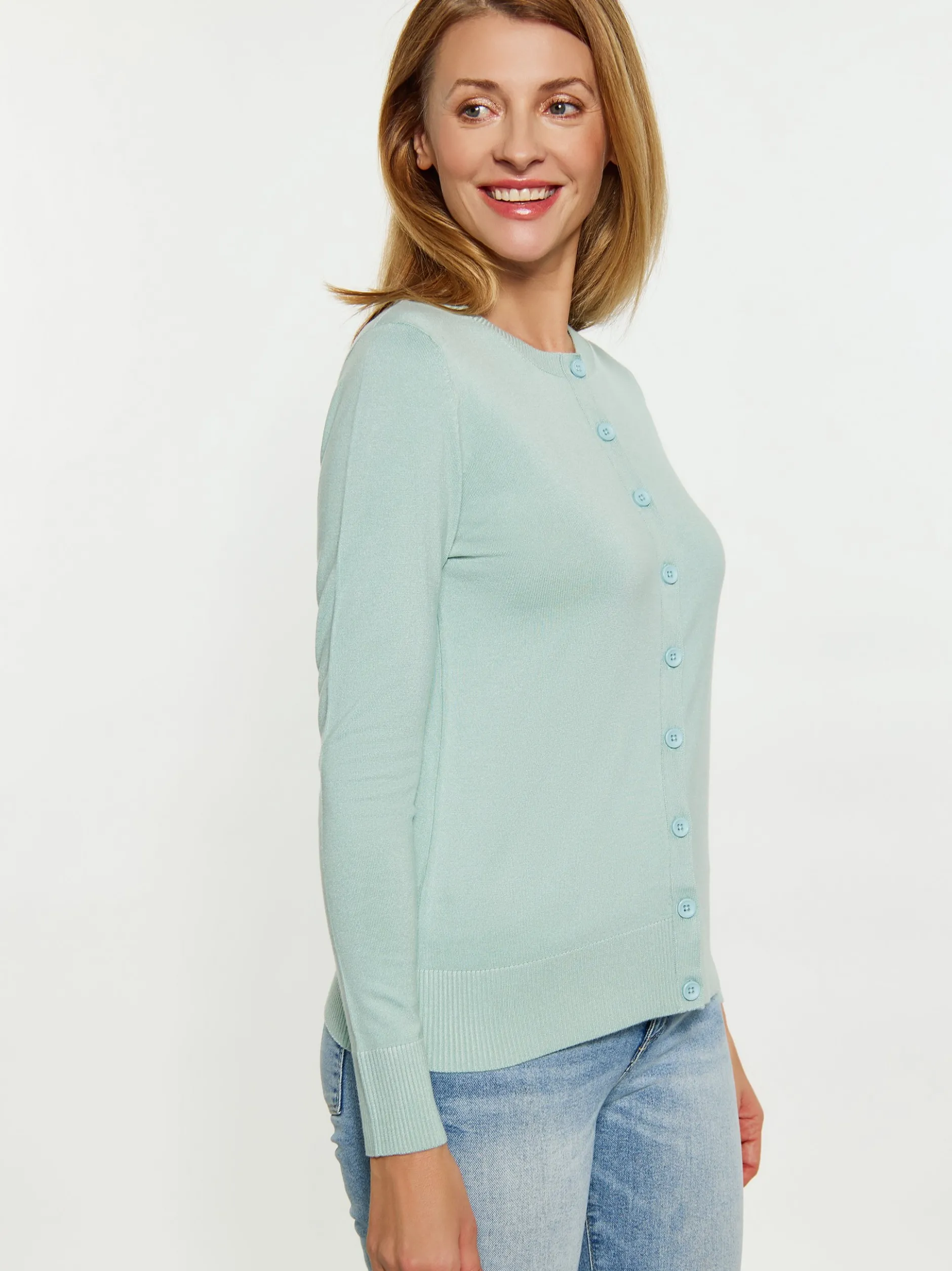 Usha Damen Strickjacke in mint - Ausschnitt: Rundhals