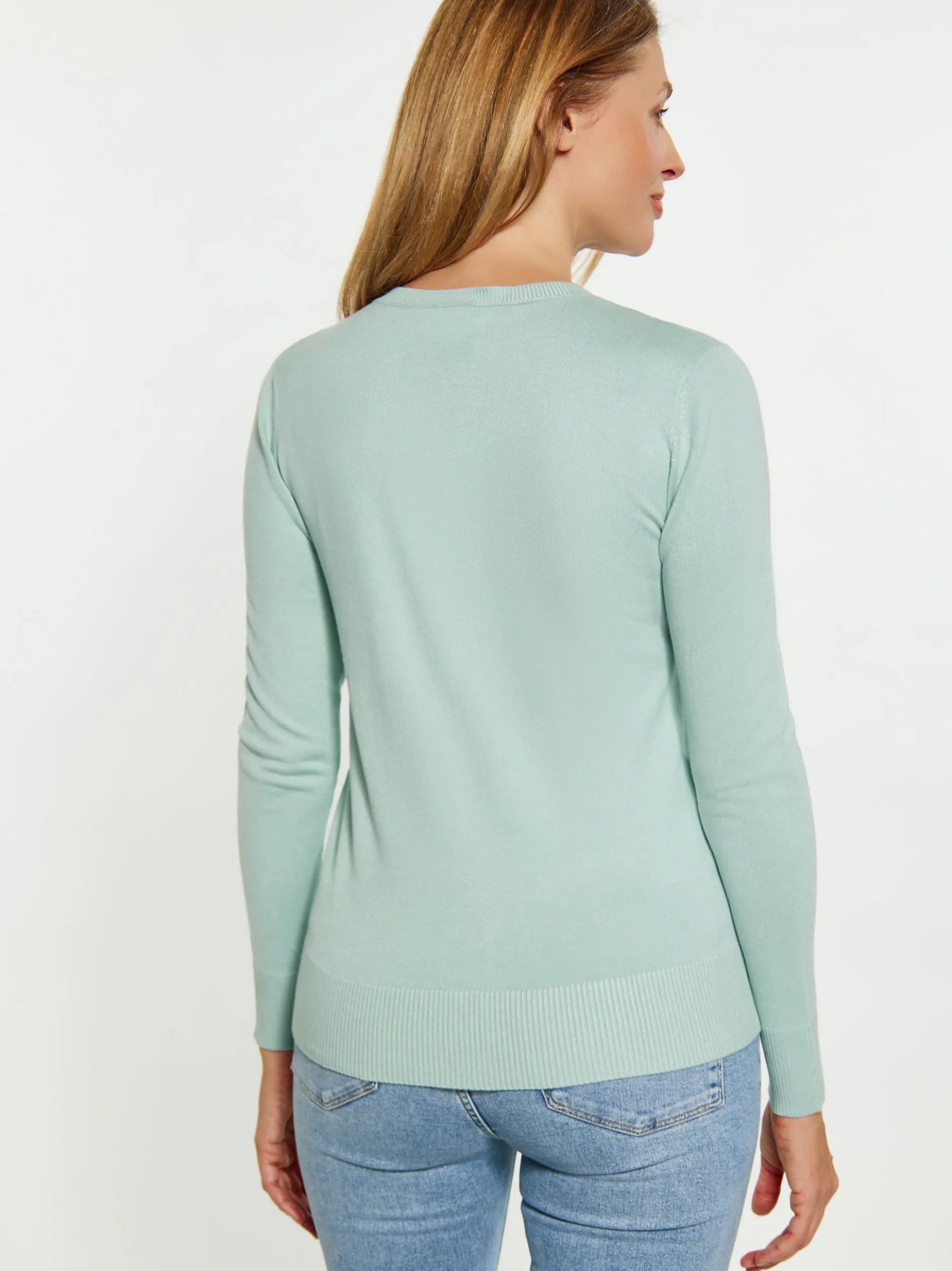 Usha Damen Strickjacke in mint - Ausschnitt: Rundhals