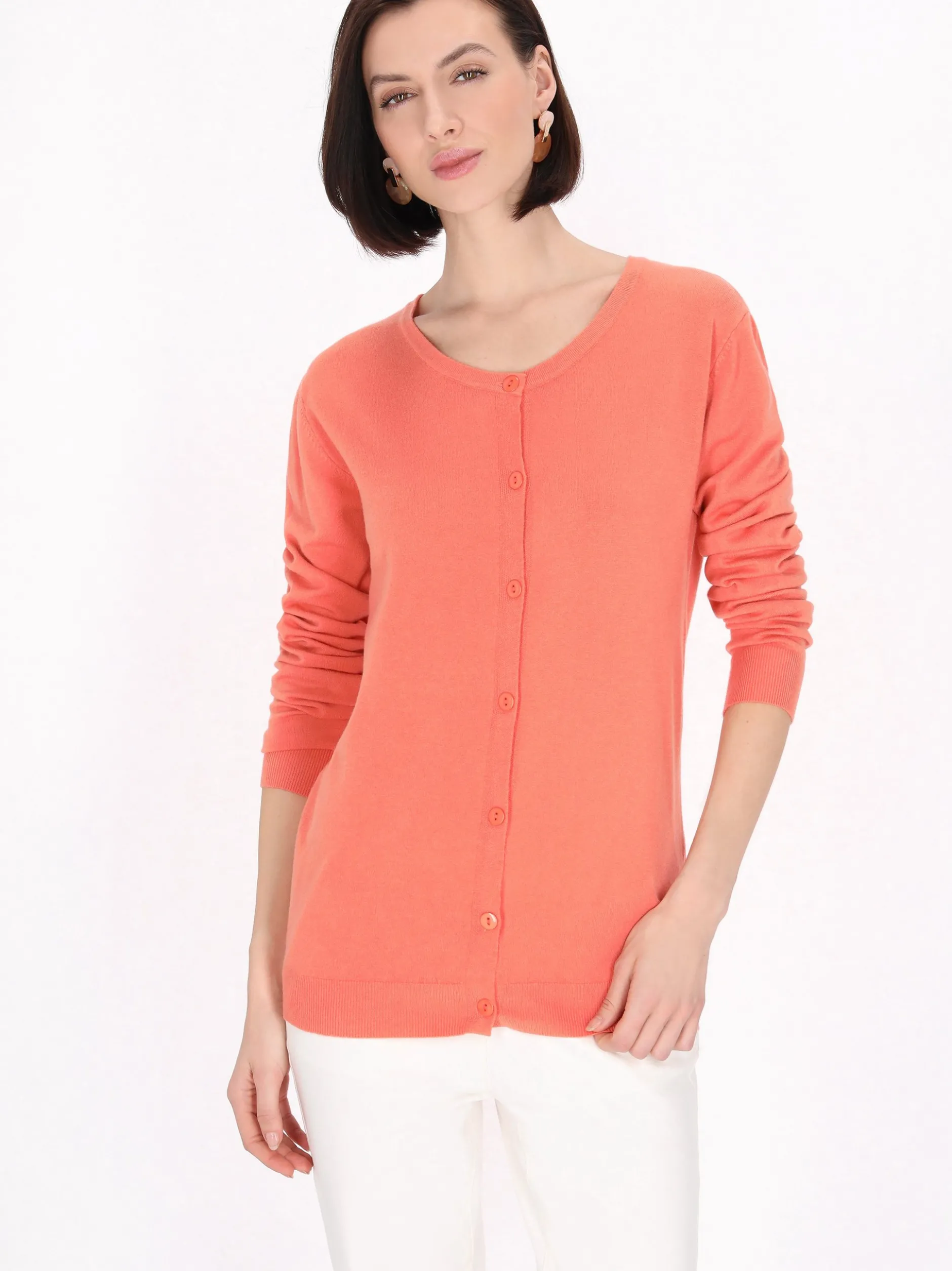 Usha Damen Strickjacke in rosa - Ausschnitt: Rundhals