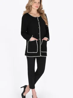 Usha Damen Strickjacke in schwarz - Ausschnitt: Rundhals