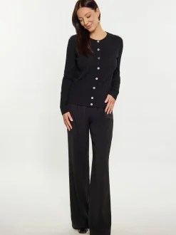 Usha Damen Strickjacke in schwarz - Ausschnitt: Rundhals