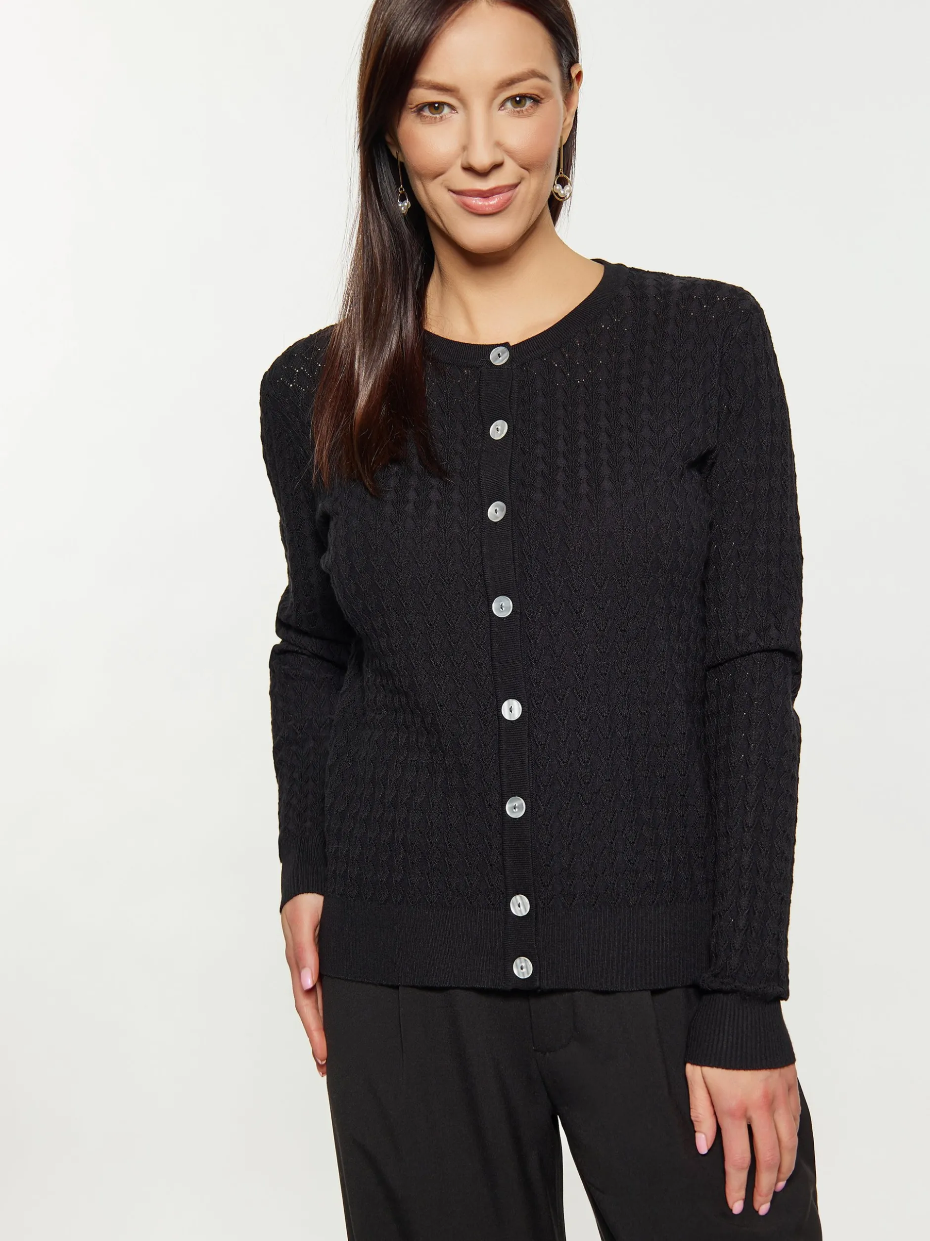 Usha Damen Strickjacke in schwarz - Ausschnitt: Rundhals