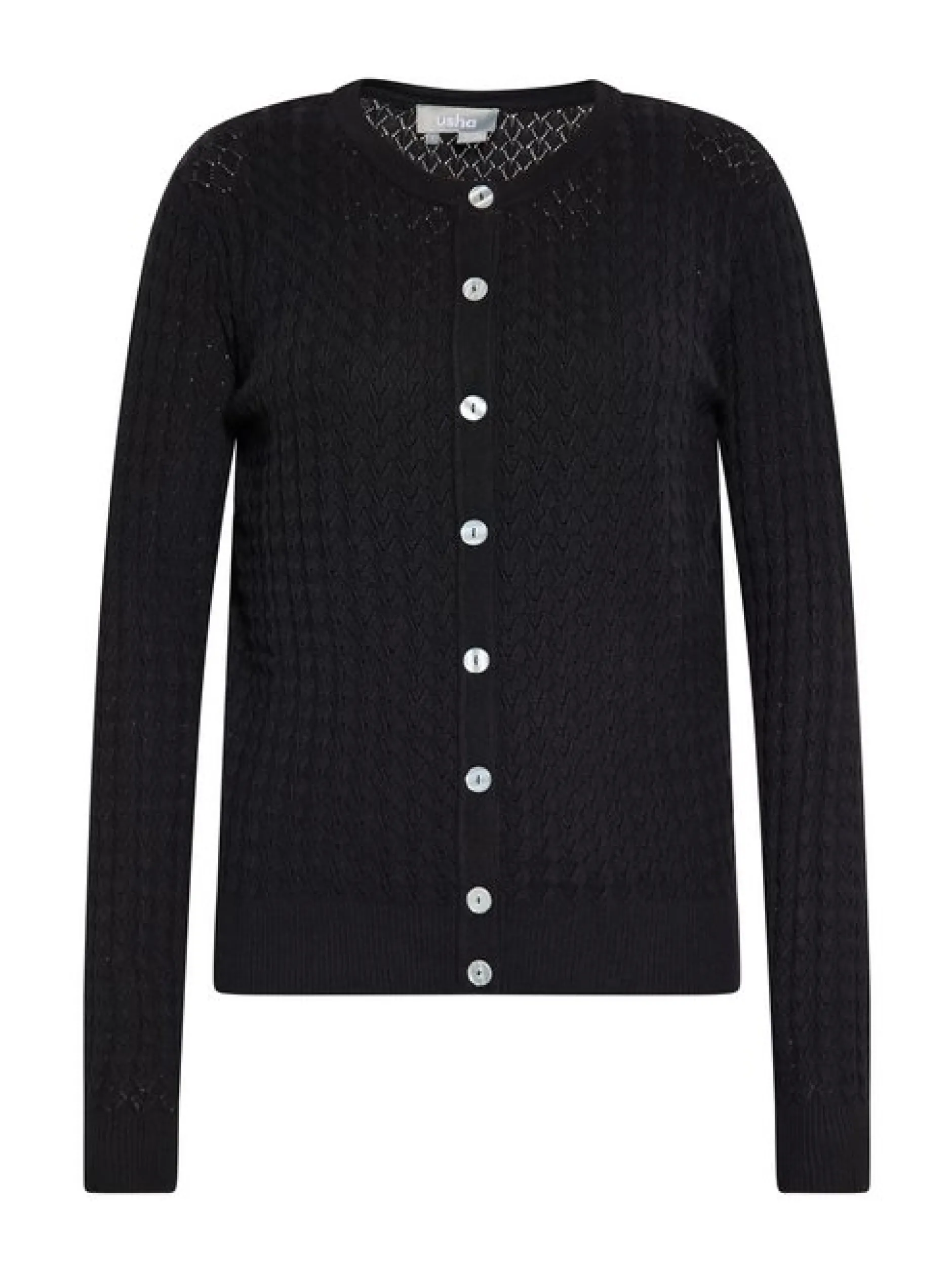 Usha Damen Strickjacke in schwarz - Ausschnitt: Rundhals