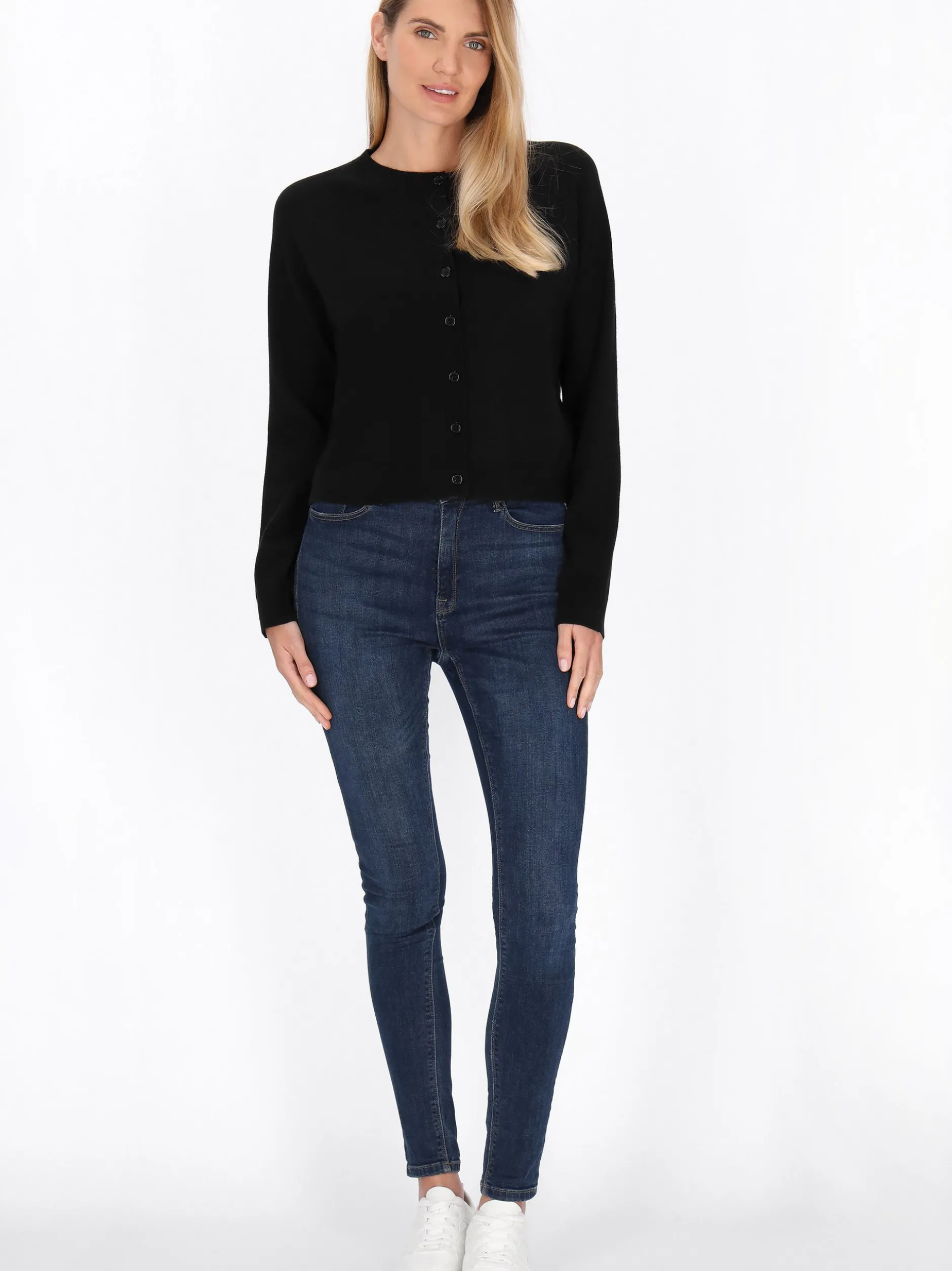 Usha Damen Strickjacke in schwarz - Ausschnitt: Rundhals